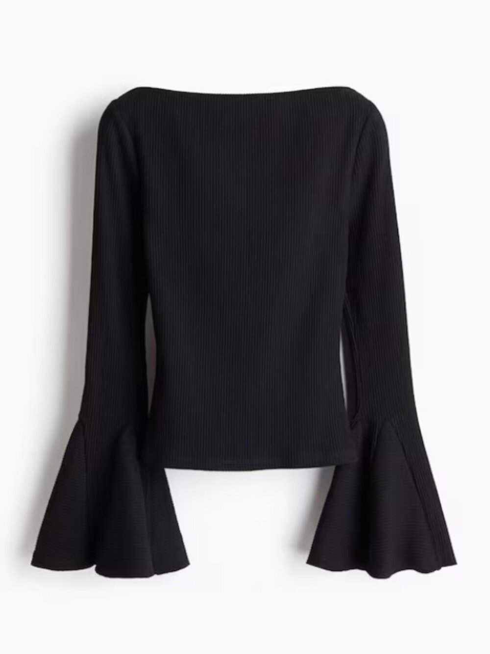 H&M Divided Women's Black Trumpet-Sleeved Ribbed Top, Size M